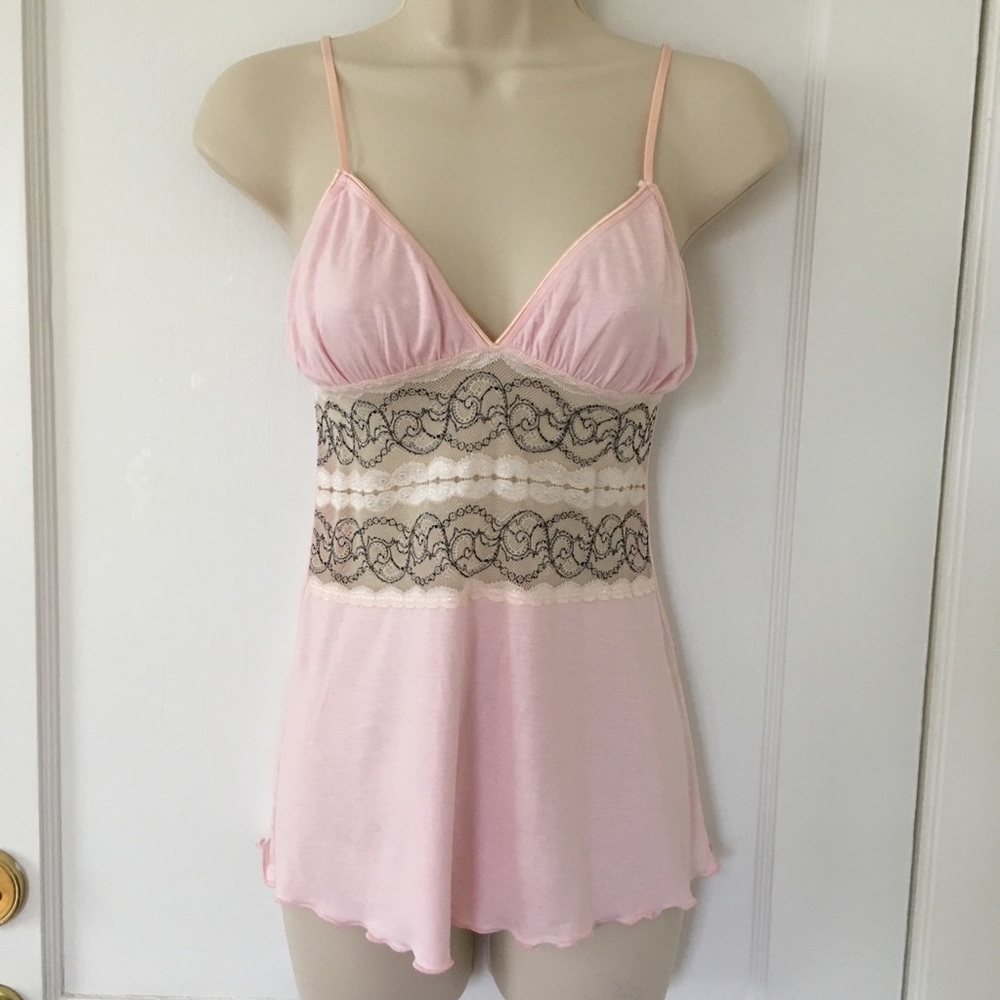 Women Pink Black Lace Tank Top by Fleurt Size S